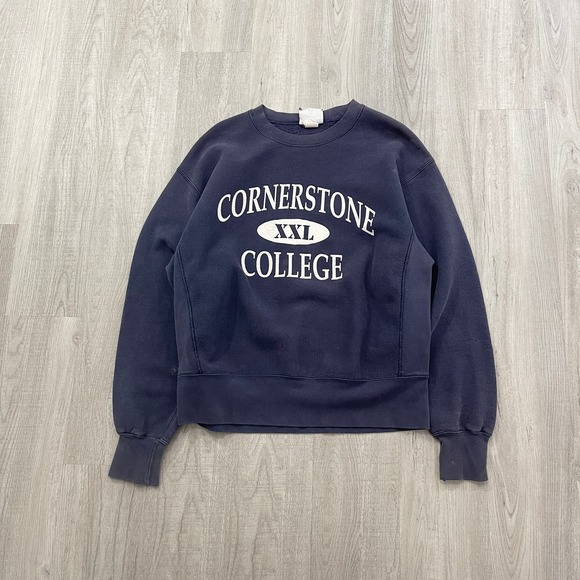 Vintage Other - VINTAGE 90s Cornerstone College Faded Crewneck Sweatshirt Size Large L Blue 1990